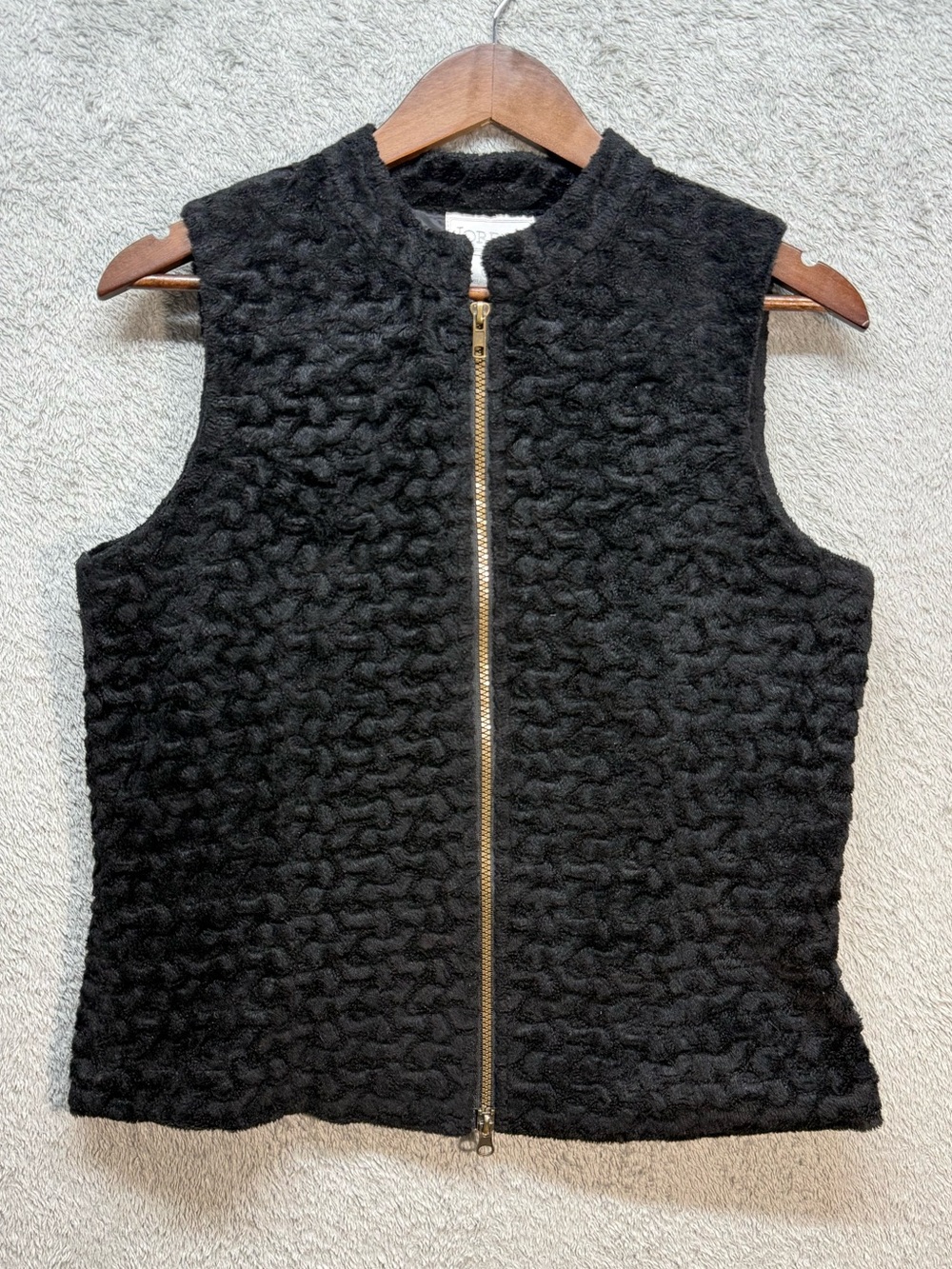 Vintage Jordan Black Faux Fur Textured Zip Up Vest - Size M